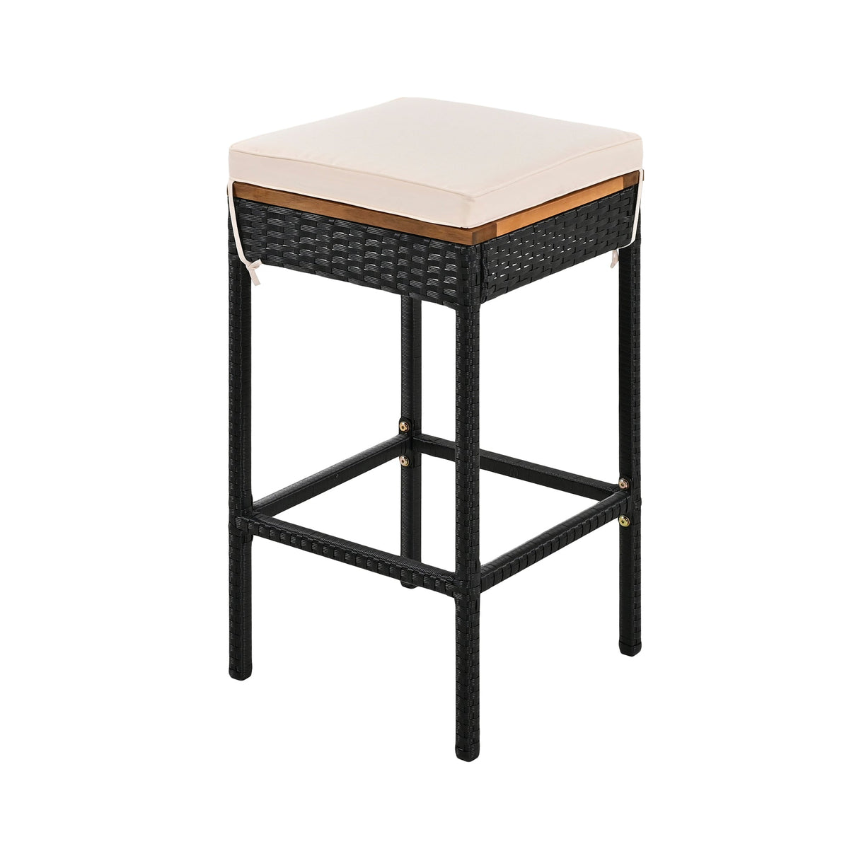 Roomfitters 10-Piece Outdoor Bar Set, Acacia Wood Bar Height Table & 8 Stools, Foldable PE Rattan Tabletop, All-Weather Bistro, Natural Roomfitters