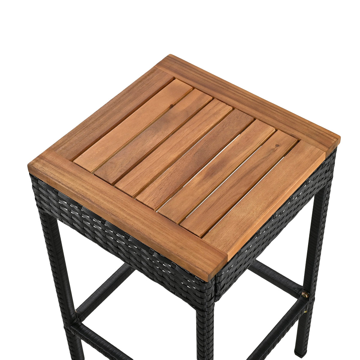 Roomfitters 10-Piece Outdoor Bar Set, Acacia Wood Bar Height Table & 8 Stools, Foldable PE Rattan Tabletop, All-Weather Bistro, Natural Roomfitters