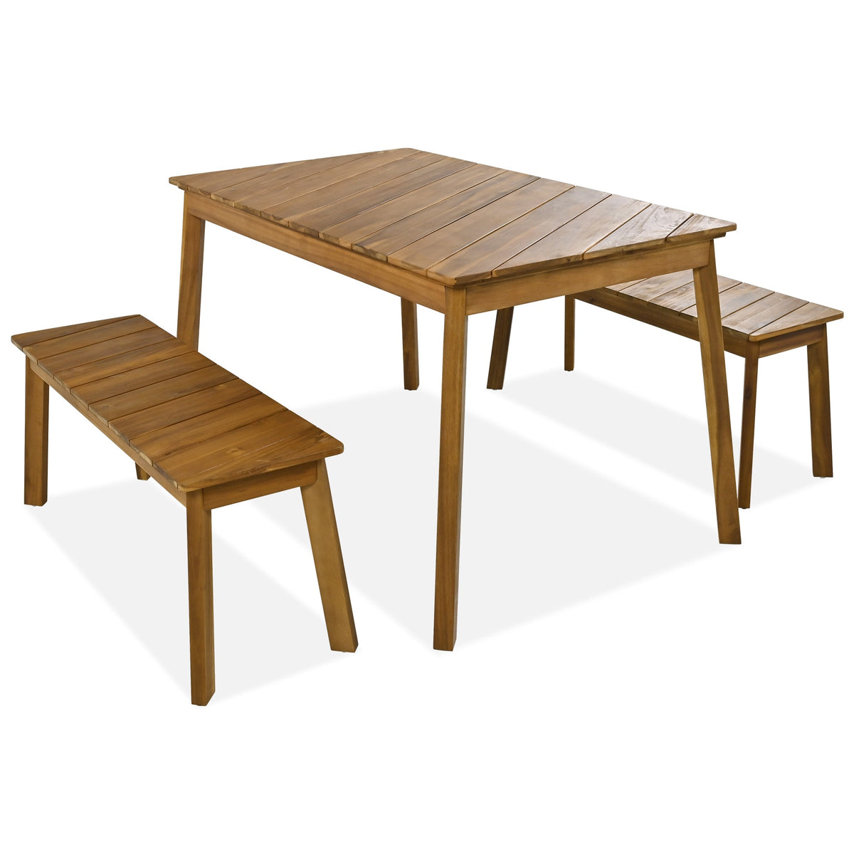 Roomfitters 3 Pieces Acacia Wood Table Bench Dining Set for Outdoor & Indoor Furniture with 2 Benches, Picnic Beer Table for Patio, Porch, Garden, Poolside, Natural Wood Tone Roomfitters
