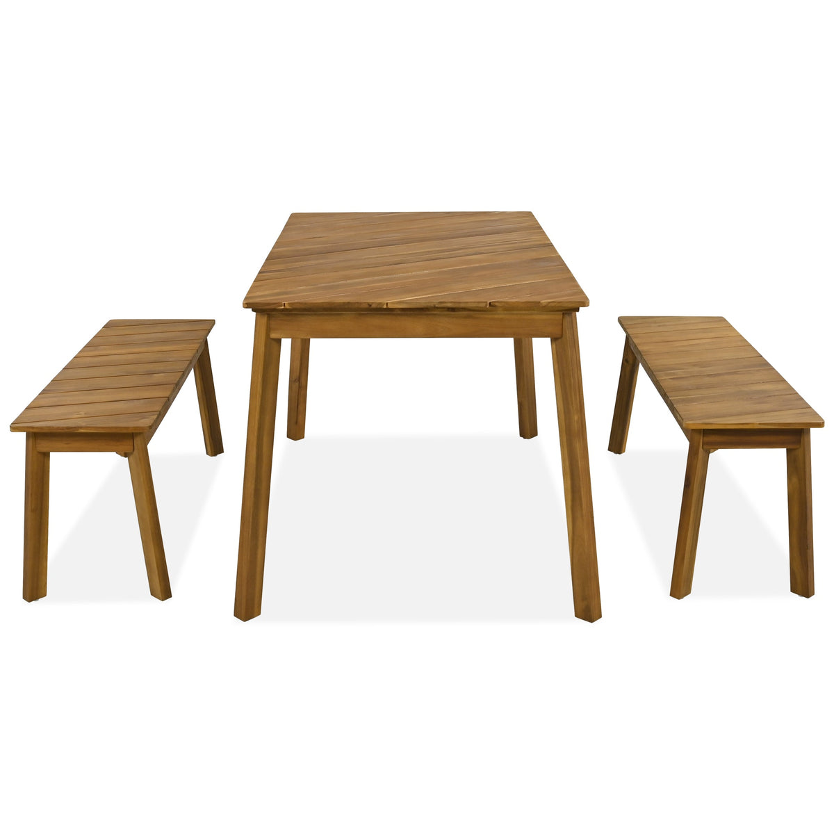 Roomfitters 3 Pieces Acacia Wood Table Bench Dining Set for Outdoor & Indoor Furniture with 2 Benches, Picnic Beer Table for Patio, Porch, Garden, Poolside, Natural Wood Tone Roomfitters