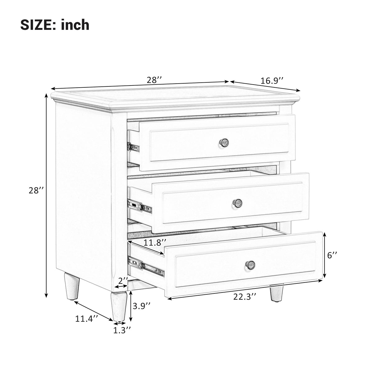 variant-group:rf-n711wf319366aav|Roomfitters 3-Drawer Nightstand Storage Wood Cabinet with Spacious Drawers, Perfect for Bedroom or Living Room Organization, Stylish and Durable, Blue