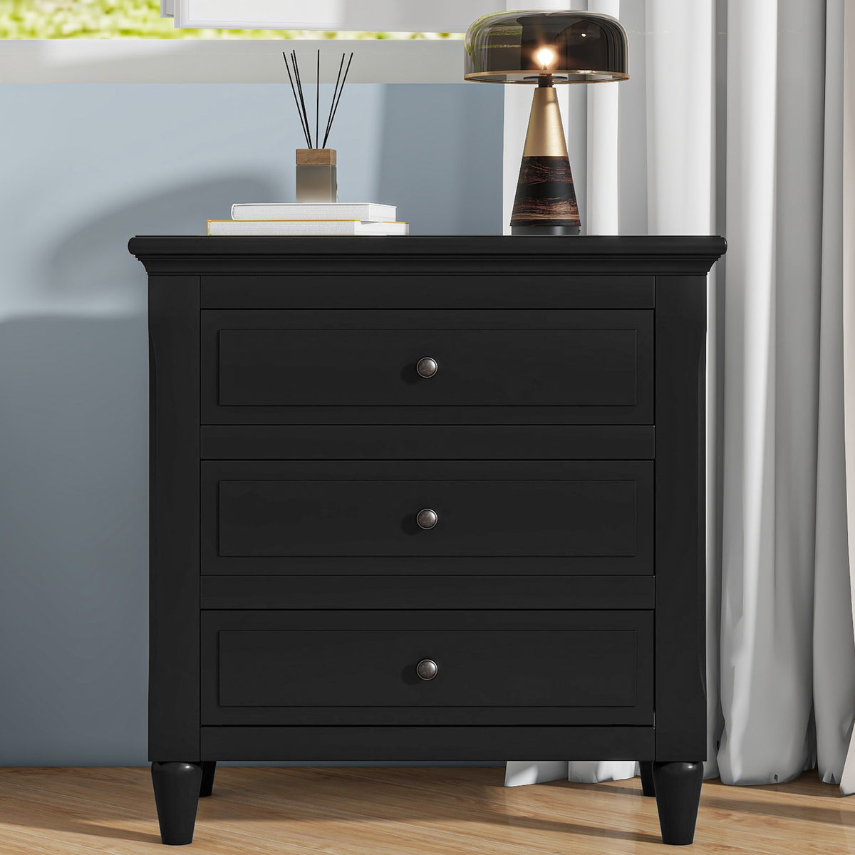 variant-group:rf-n711wf319366aab|Roomfitters 3-Drawer Nightstand Storage Wood Cabinet with Spacious Drawers for Bedroom or Living Room Organization, Durable and Stylish Design, Black