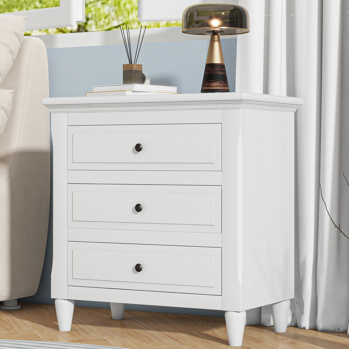 variant-group:rf-n711wf319366aak|Roomfitters 3-Drawer Nightstand Storage Wood Cabinet, Perfect for Bedroom or Living Room with Durable Wood Design and Ample Storage Space, White