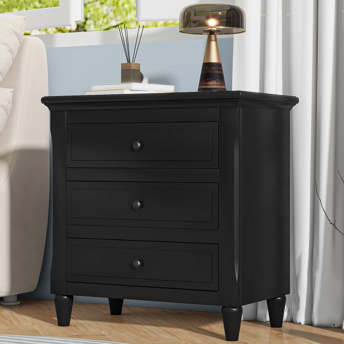 variant-group:rf-n711wf319366aab|Roomfitters 3-Drawer Nightstand Storage Wood Cabinet with Spacious Drawers for Bedroom or Living Room Organization, Durable and Stylish Design, Black