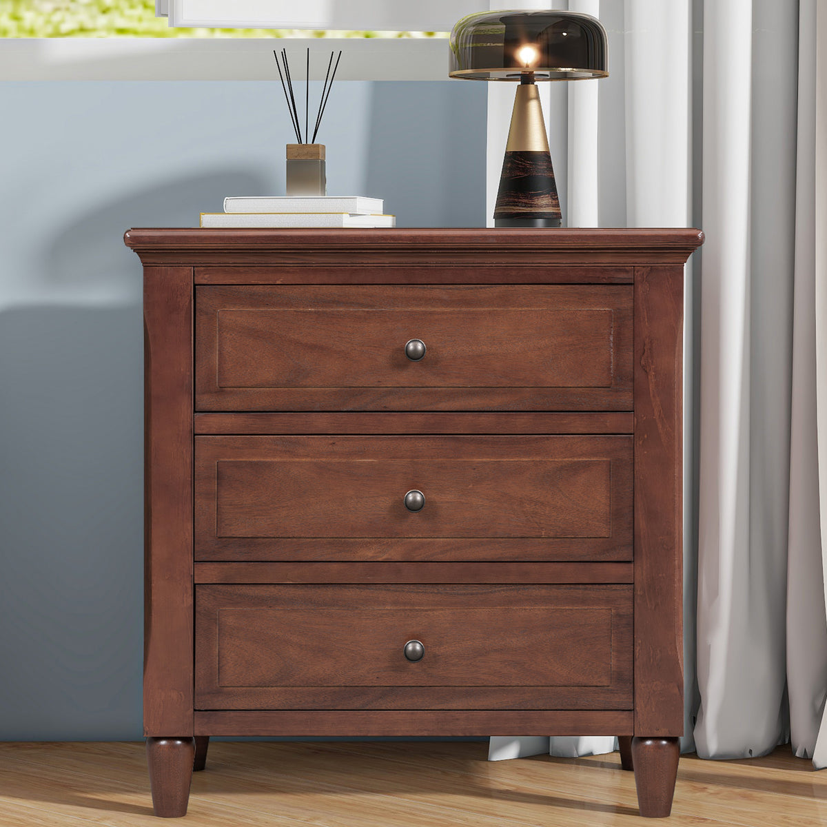 variant-group:rf-n711wf319366aad|Roomfitters 3-Drawer Nightstand Storage Wood Cabinet with Ample Storage for Bedroom or Living Room, Durable Wood Construction and Modern Style, Brown