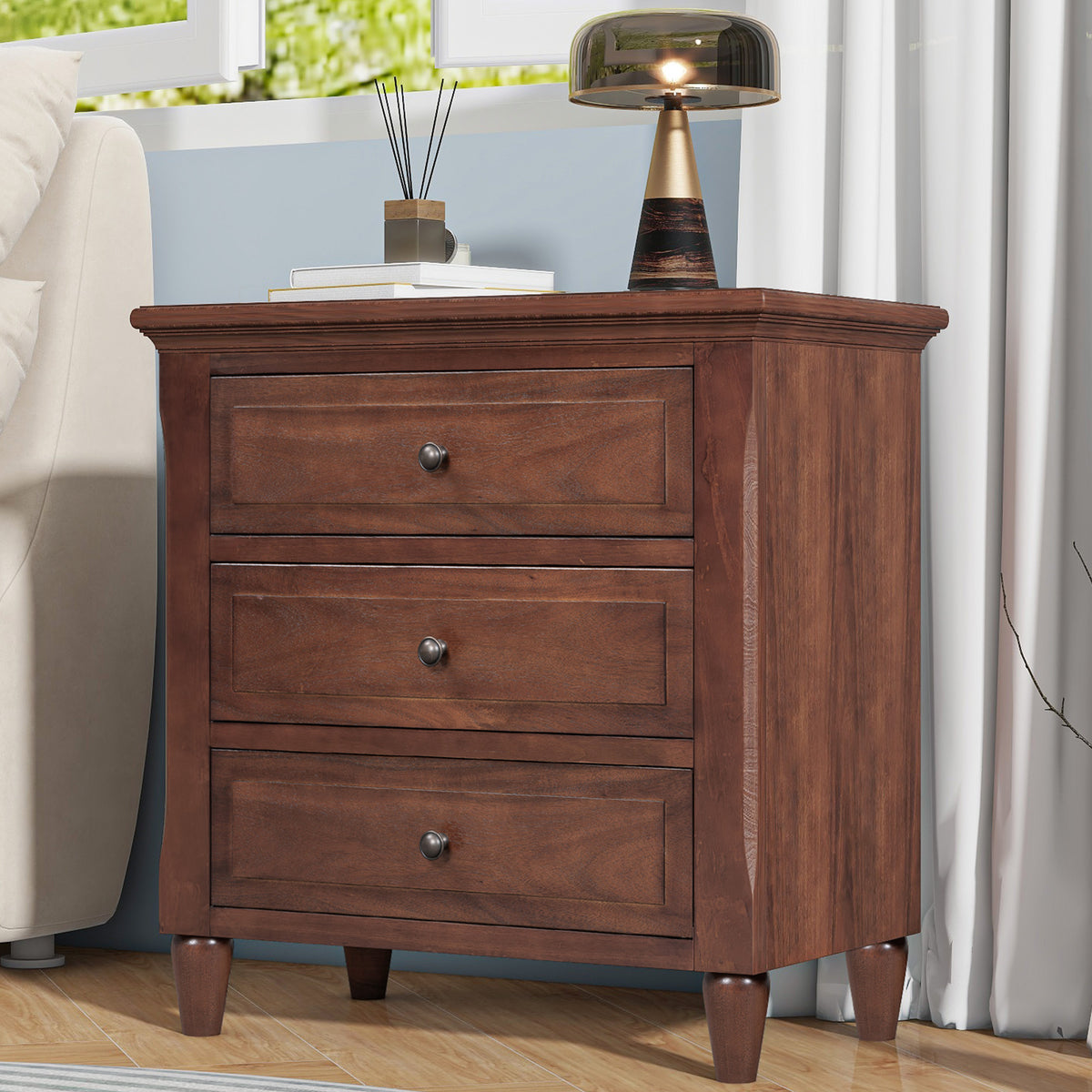 variant-group:rf-n711wf319366aad|Roomfitters 3-Drawer Nightstand Storage Wood Cabinet with Ample Storage for Bedroom or Living Room, Durable Wood Construction and Modern Style, Brown