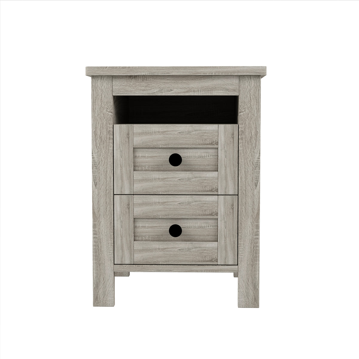 variant-group:rf-n733s369048g|Roomfitters 3 Piece Bedroom Set, Full Farmhouse Platform Bed with Sliding Headboard, Bedside Tables, Antique Gray