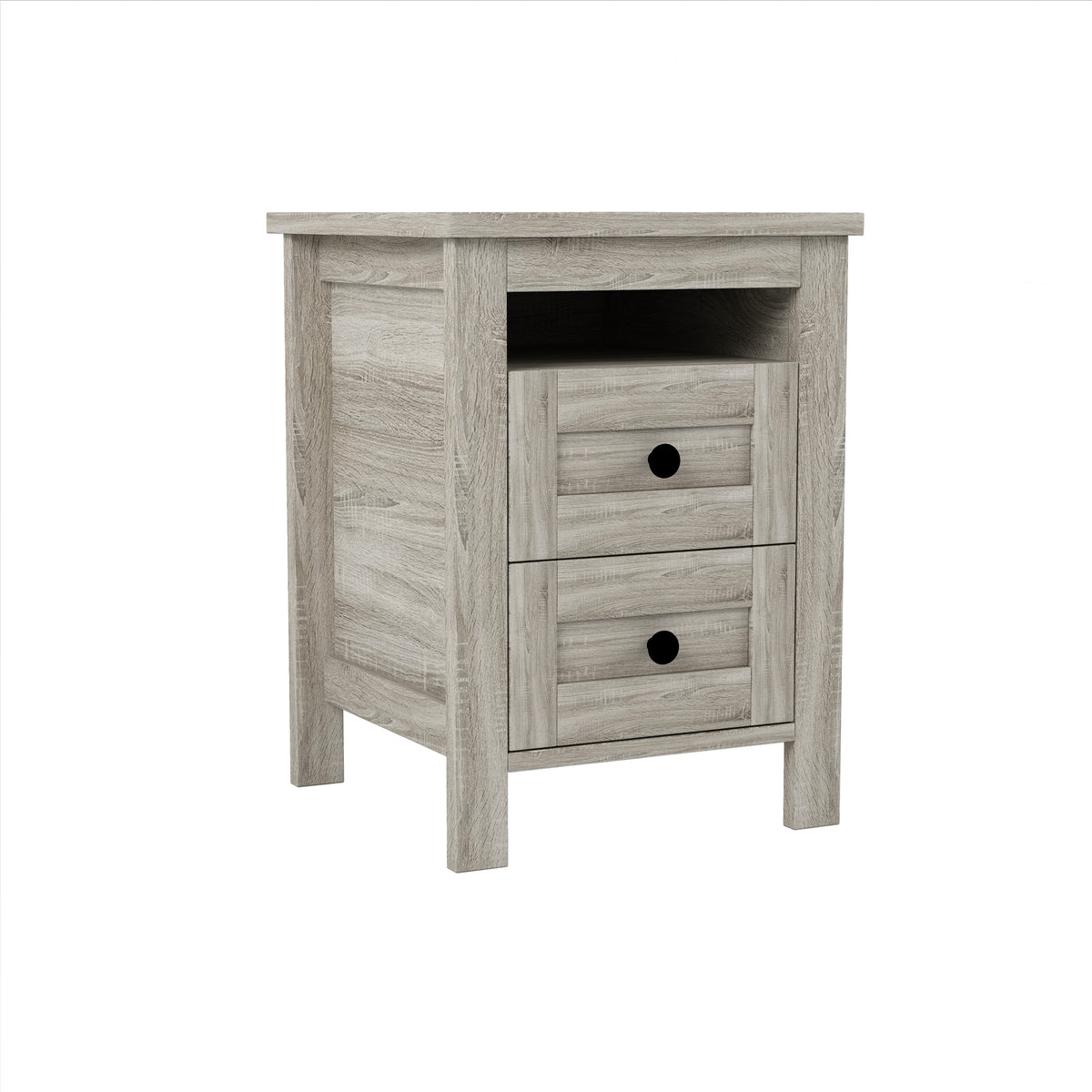 variant-group:rf-n733s369048g|Roomfitters 3 Piece Bedroom Set, Full Farmhouse Platform Bed with Sliding Headboard, Bedside Tables, Antique Gray