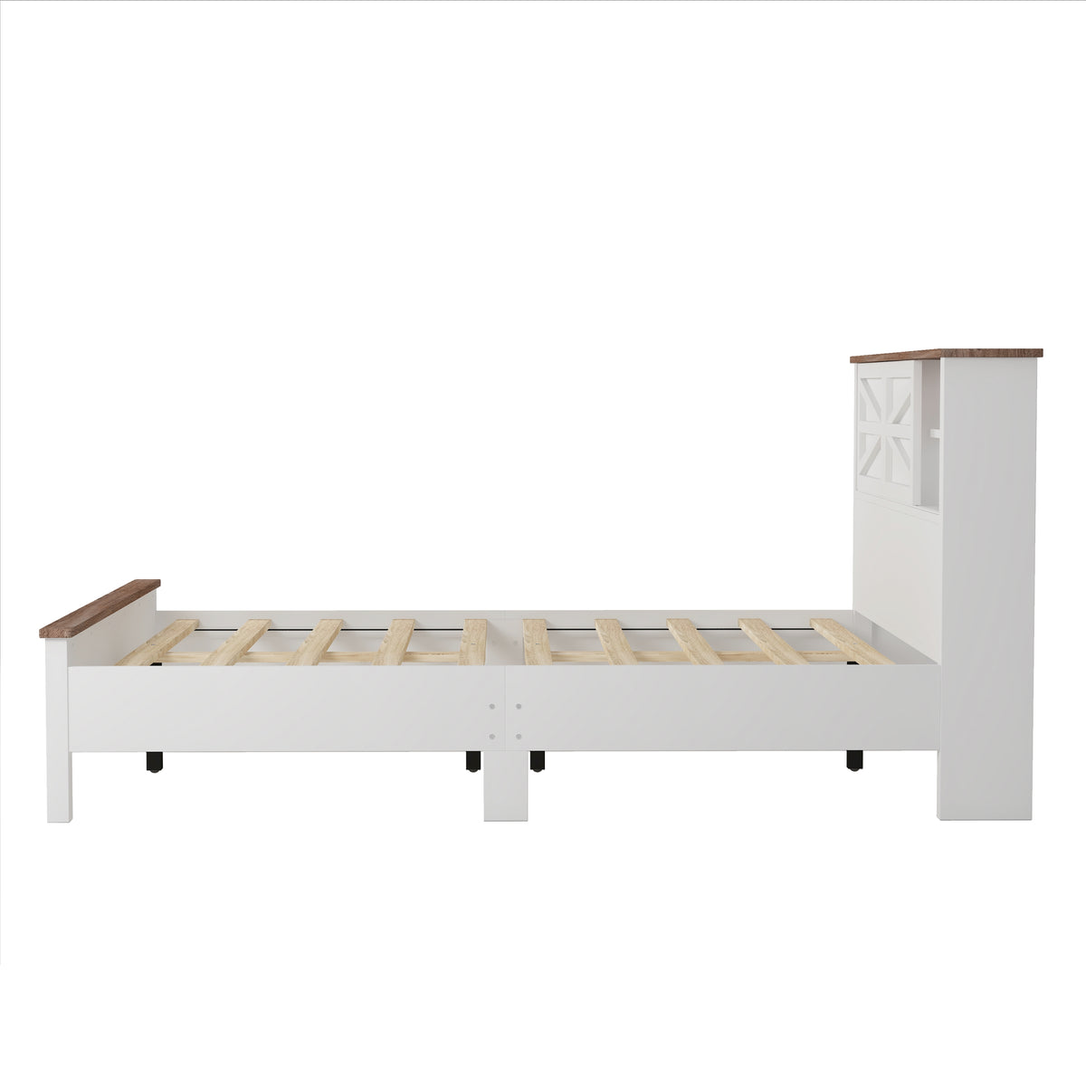 variant-group:rf-n733s369048k|Roomfitters 3 Piece Bedroom Set, Full Farmhouse Platform Bed with Sliding Headboard, Bedside Tables, White Brown
