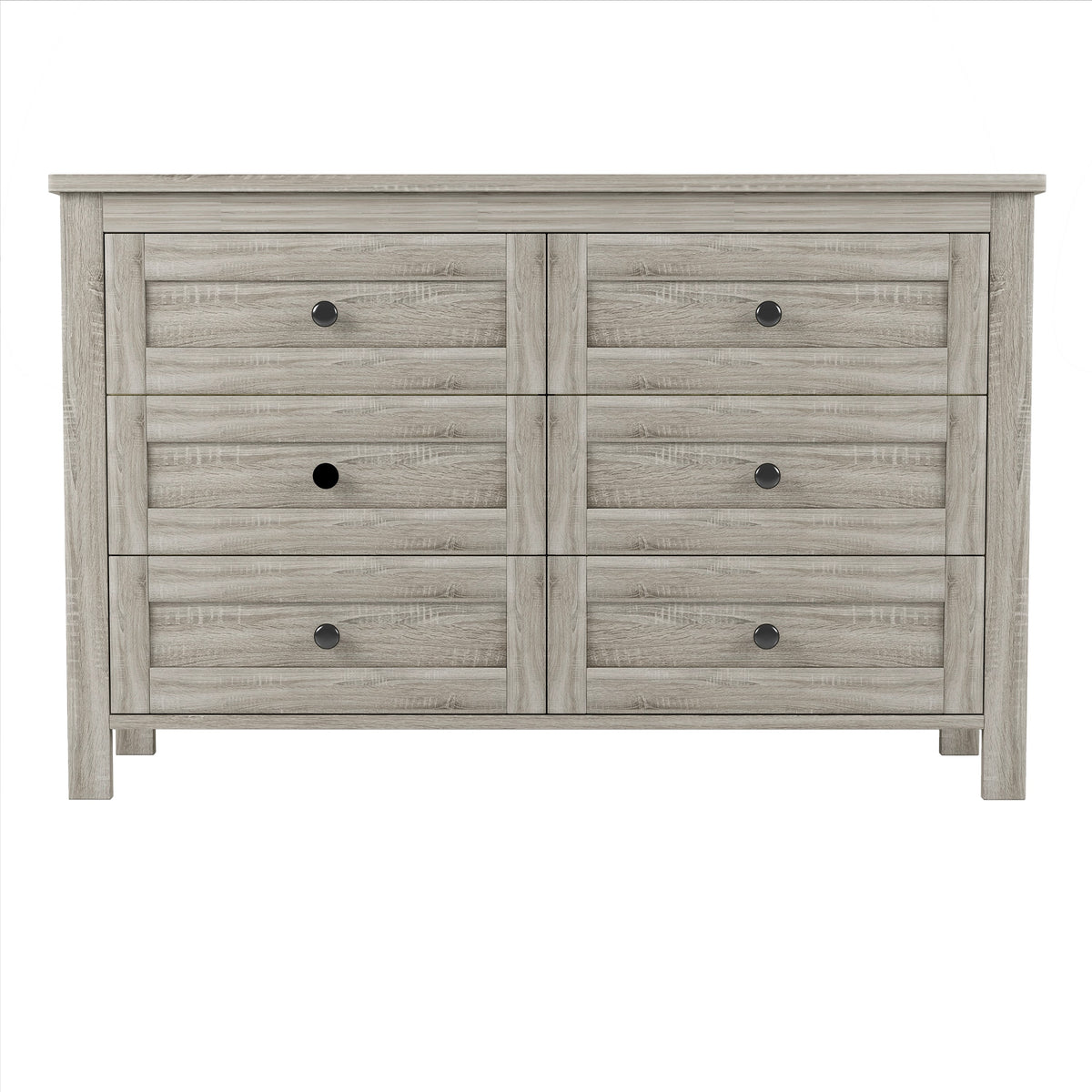 Roomfitters Modern Mirrored Storage Cabinet with Metal Handle, 6-Drawer Dresser for Bedroom and Living Room, Gray