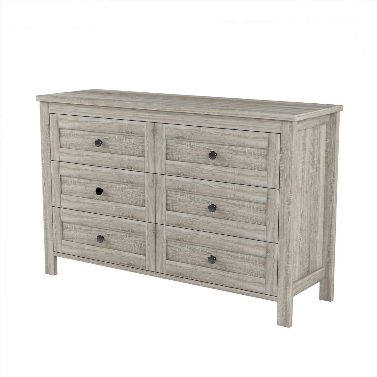 Roomfitters Modern Mirrored Storage Cabinet with Metal Handle, 6-Drawer Dresser for Bedroom and Living Room, Gray