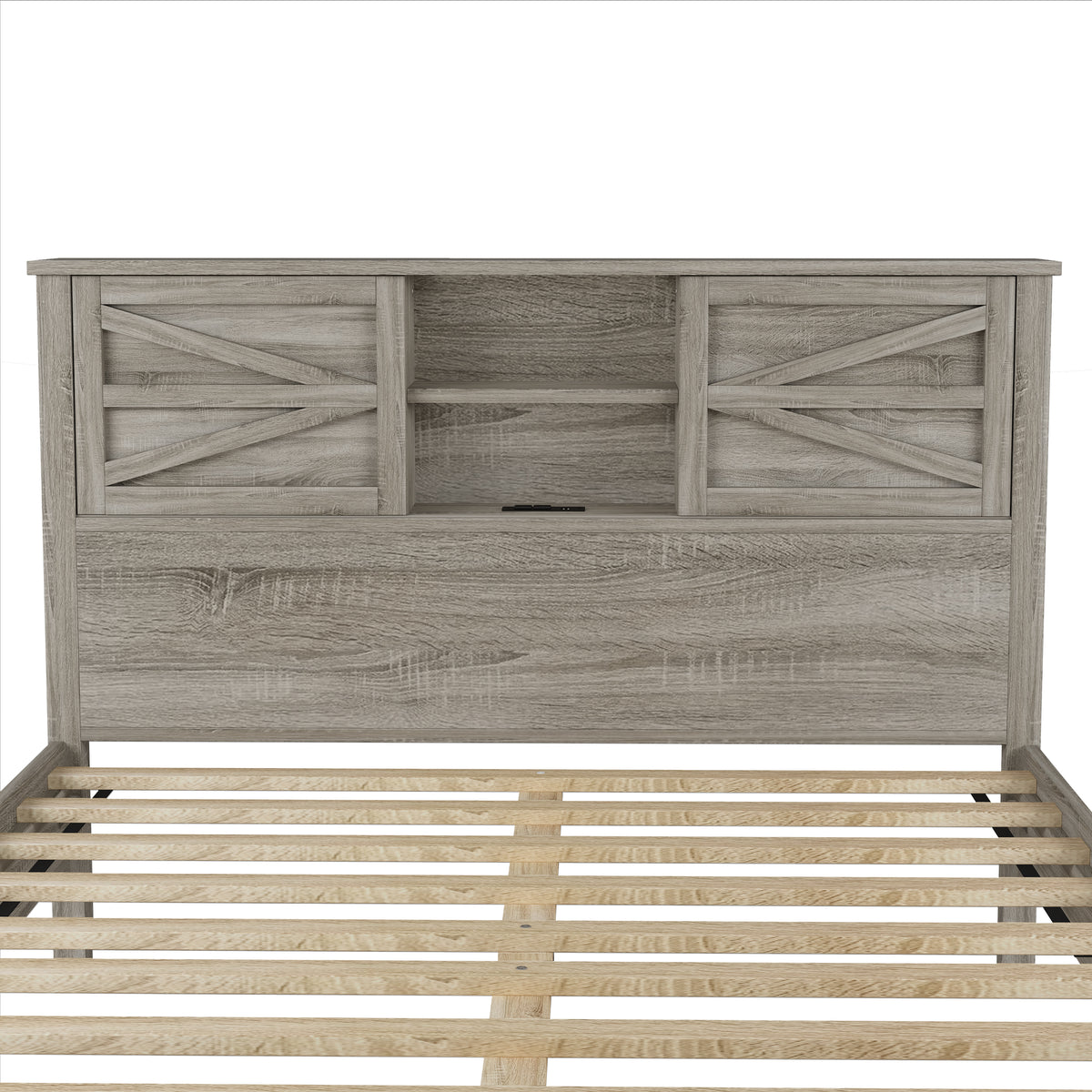 variant-group:rf-n733s369048g|Roomfitters 3 Piece Bedroom Set, Full Farmhouse Platform Bed with Sliding Headboard, Bedside Tables, Antique Gray