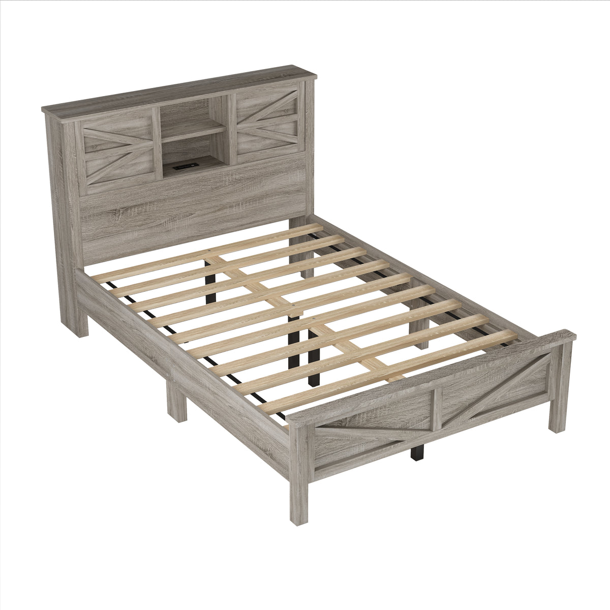 variant-group:rf-n733s369048g|Roomfitters 3 Piece Bedroom Set, Full Farmhouse Platform Bed with Sliding Headboard, Bedside Tables, Antique Gray