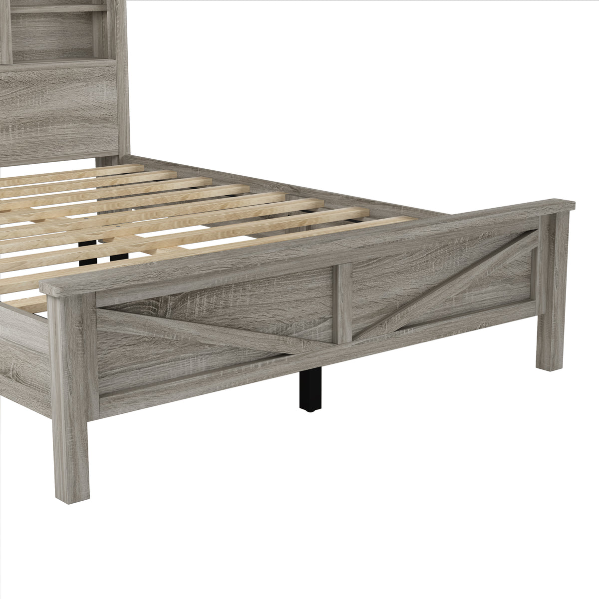 variant-group:rf-n733s369048g|Roomfitters 3 Piece Bedroom Set, Full Farmhouse Platform Bed with Sliding Headboard, Bedside Tables, Antique Gray