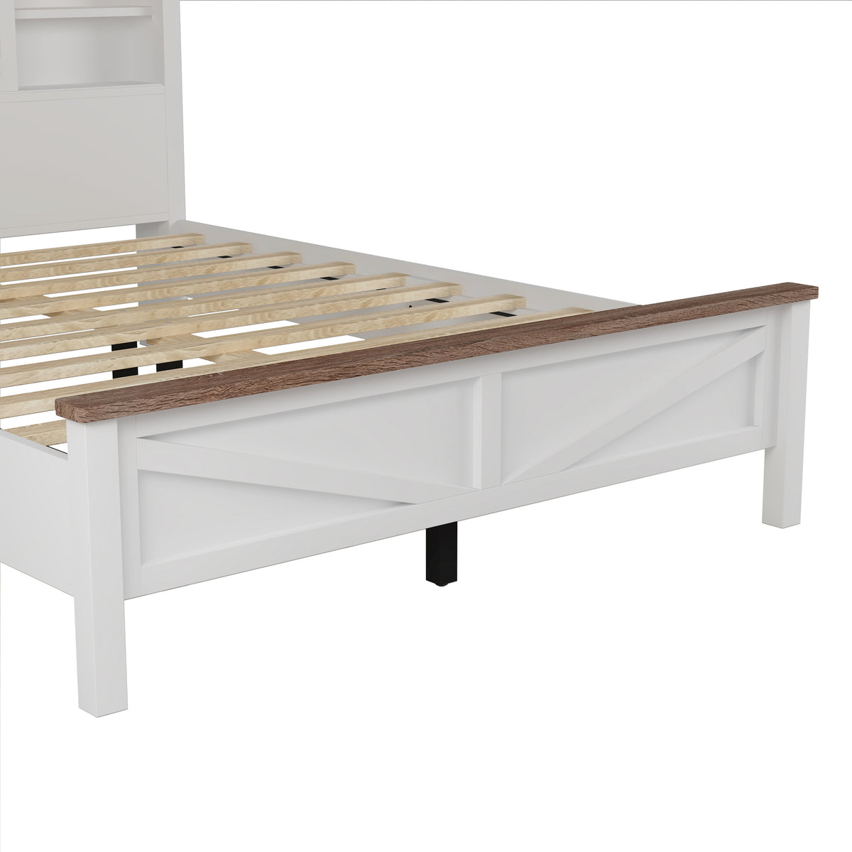 variant-group:rf-n733s369048k|Roomfitters 3 Piece Bedroom Set, Full Farmhouse Platform Bed with Sliding Headboard, Bedside Tables, White Brown