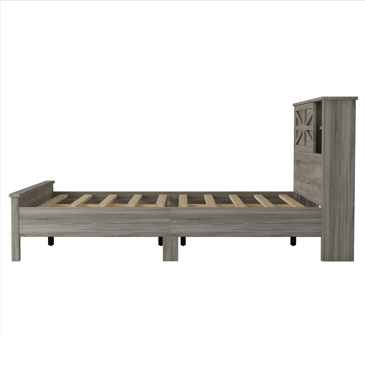 variant-group:rf-n733s369048g|Roomfitters 3 Piece Bedroom Set, Full Farmhouse Platform Bed with Sliding Headboard, Bedside Tables, Antique Gray