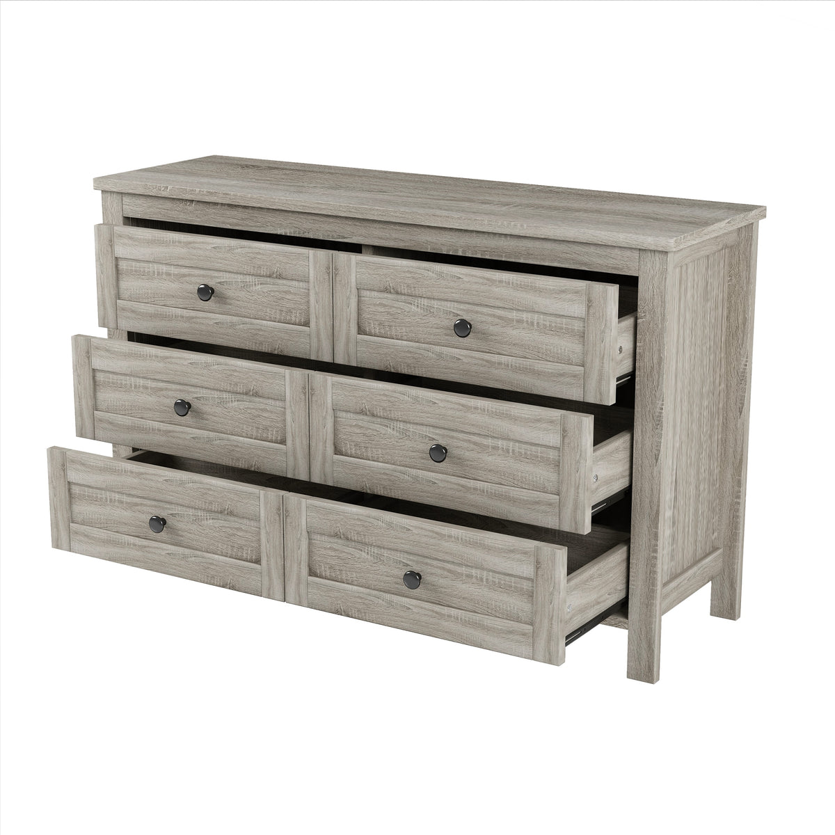 Roomfitters Modern Mirrored Storage Cabinet with Metal Handle, 6-Drawer Dresser for Bedroom and Living Room, Gray
