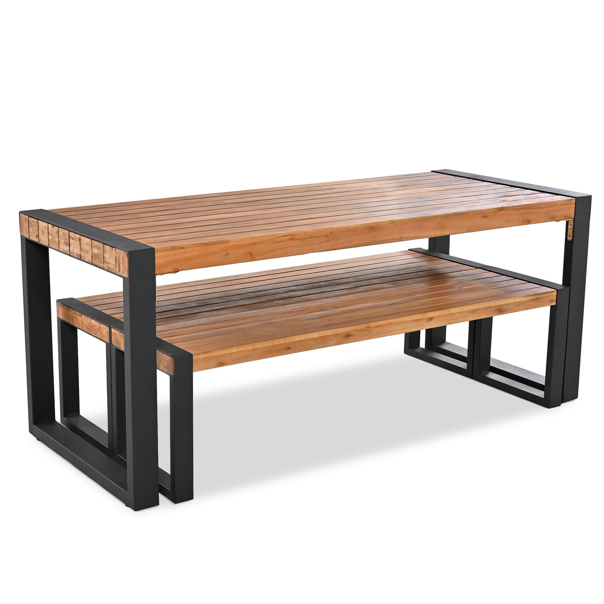 Roomfitters 3-Piece Outdoor Dining Set with Rectangular Table and 2 Benches, Industrial Patio Picnic Furniture, Acacia Wood Roomfitters