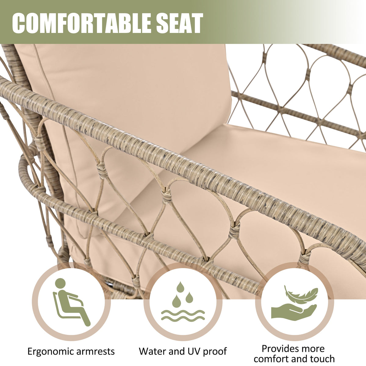 Roomfitters Bohemia-Inspired 4-Person Outdoor Seating Group with Removable Cushions, Conversation Patio Set with Wood Tabletop, Beige Roomfitters