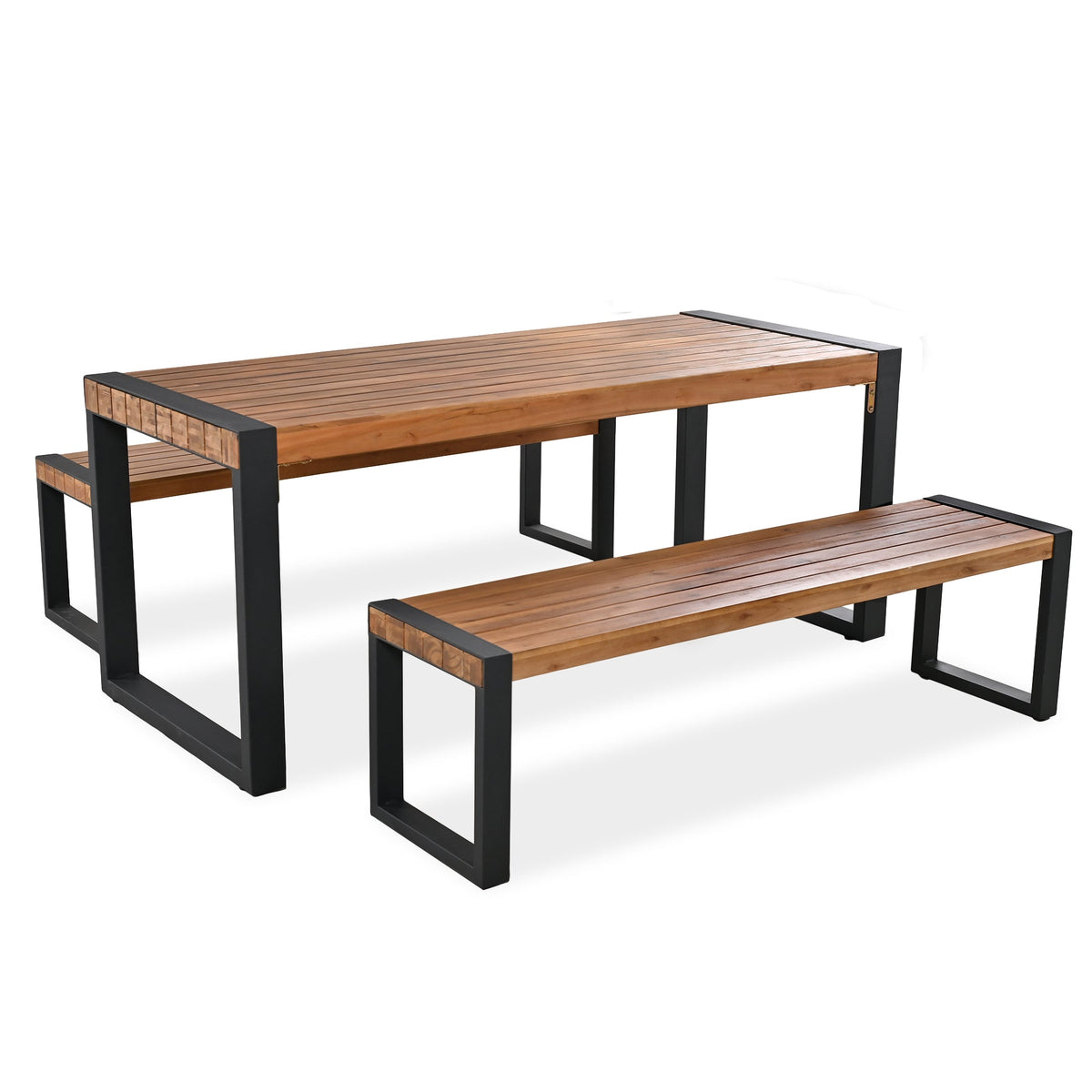 Roomfitters 3-Piece Outdoor Dining Set with Rectangular Table and 2 Benches, Industrial Patio Picnic Furniture, Acacia Wood Roomfitters