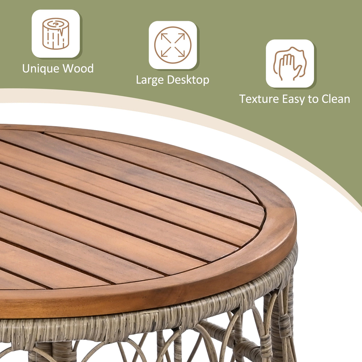 Roomfitters Bohemia-Inspired 4-Person Outdoor Seating Group with Removable Cushions, Conversation Patio Set with Wood Tabletop, Beige Roomfitters