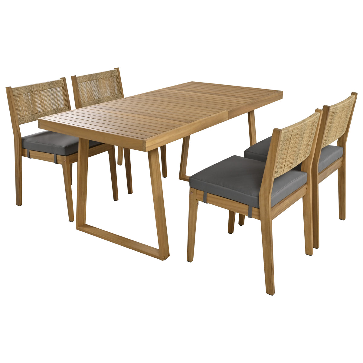 variant-group:rf-n711wy000393aae|Roomfitters Multi-Person Outdoor Acacia Wood Dining Table and Chair Set with Thick Cushions, Suitable for Balcony, Courtyard, Garden, Offering Durable and Comfortable Dining Solutions, Brown