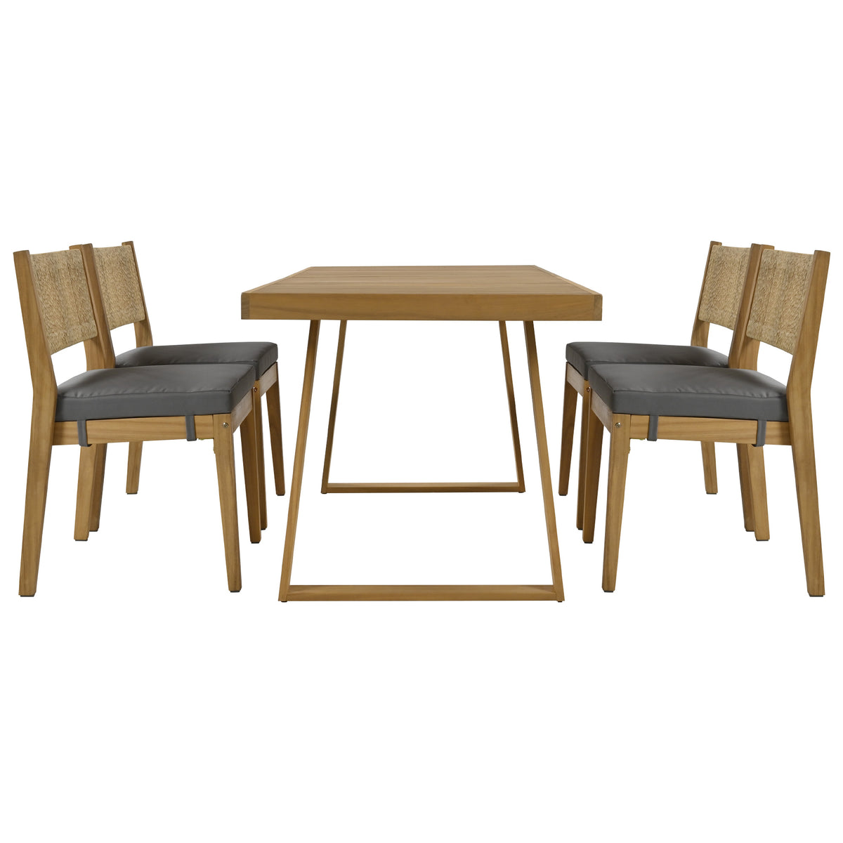 variant-group:rf-n711wy000393aae|Roomfitters Multi-Person Outdoor Acacia Wood Dining Table and Chair Set with Thick Cushions, Suitable for Balcony, Courtyard, Garden, Offering Durable and Comfortable Dining Solutions, Brown