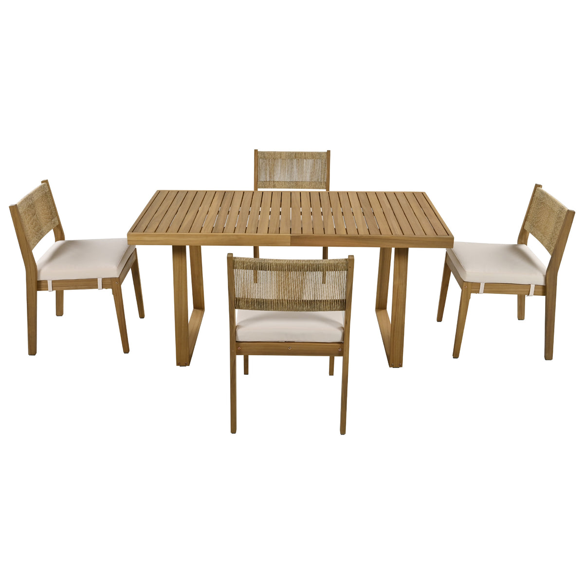 variant-group:rf-n711wy000393aaa|Roomfitters Outdoor Acacia Wood Dining Table and Chair Set with Thick Cushions, Patio Furniture for Garden, Beige