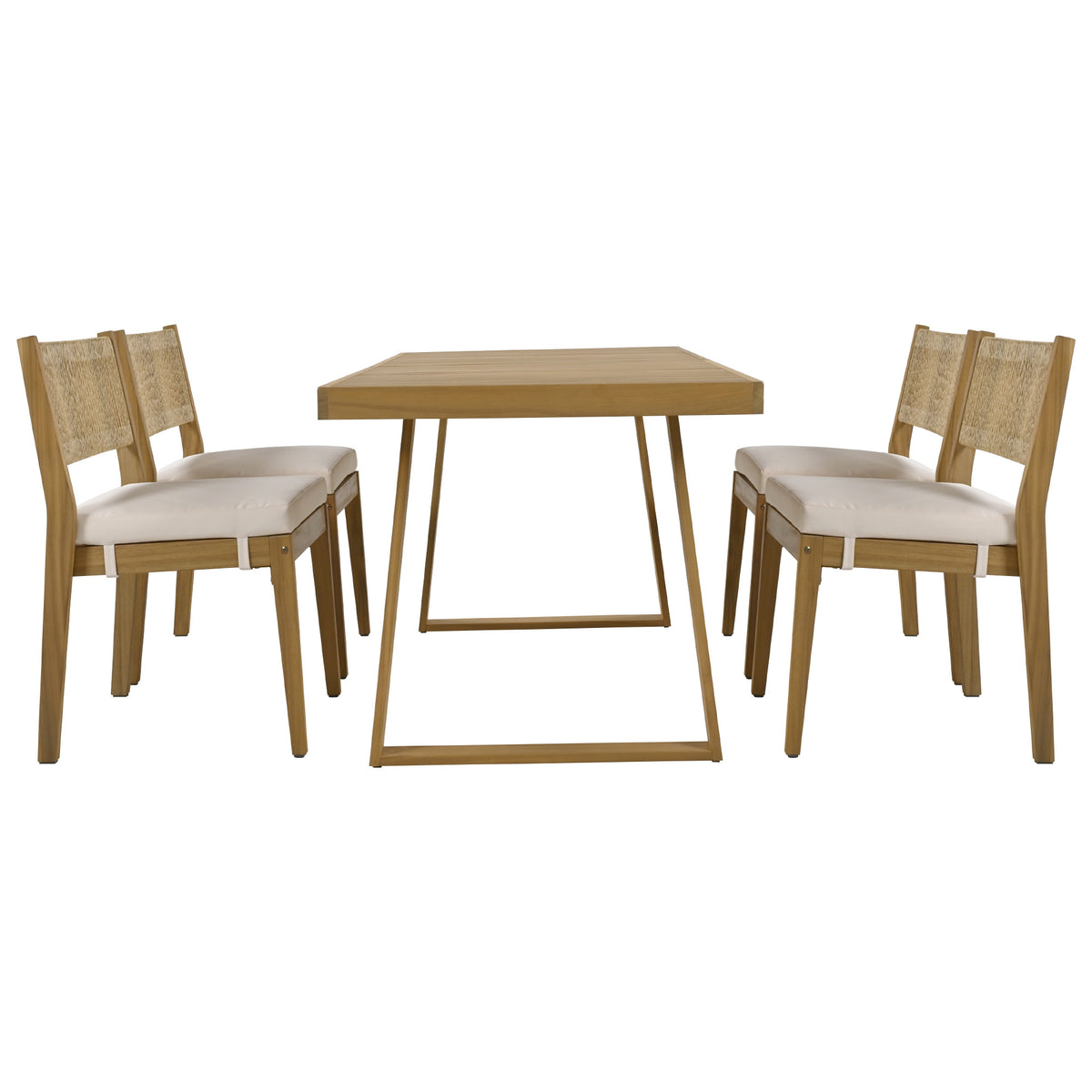 variant-group:rf-n711wy000393aaa|Roomfitters Outdoor Acacia Wood Dining Table and Chair Set with Thick Cushions, Patio Furniture for Garden, Beige
