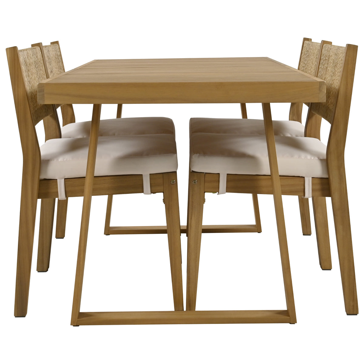 variant-group:rf-n711wy000393aaa|Roomfitters Outdoor Acacia Wood Dining Table and Chair Set with Thick Cushions, Patio Furniture for Garden, Beige