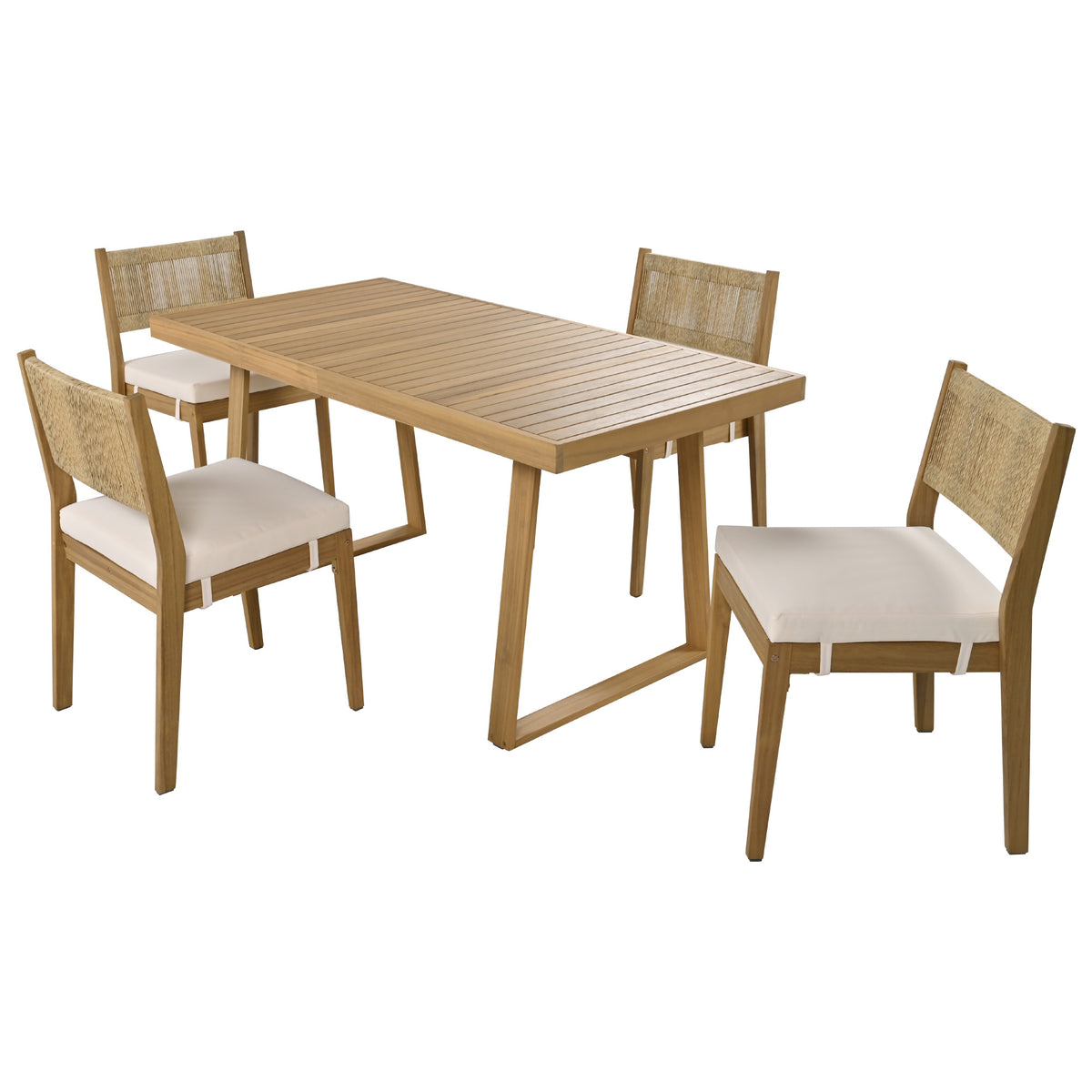 variant-group:rf-n711wy000393aaa|Roomfitters Outdoor Acacia Wood Dining Table and Chair Set with Thick Cushions, Patio Furniture for Garden, Beige