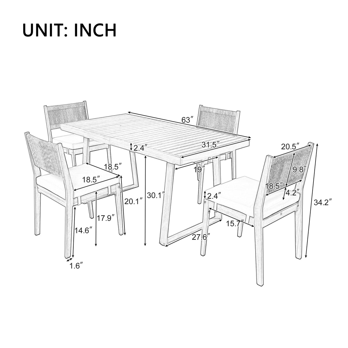 variant-group:rf-n711wy000393aaa|Roomfitters Outdoor Acacia Wood Dining Table and Chair Set with Thick Cushions, Patio Furniture for Garden, Beige
