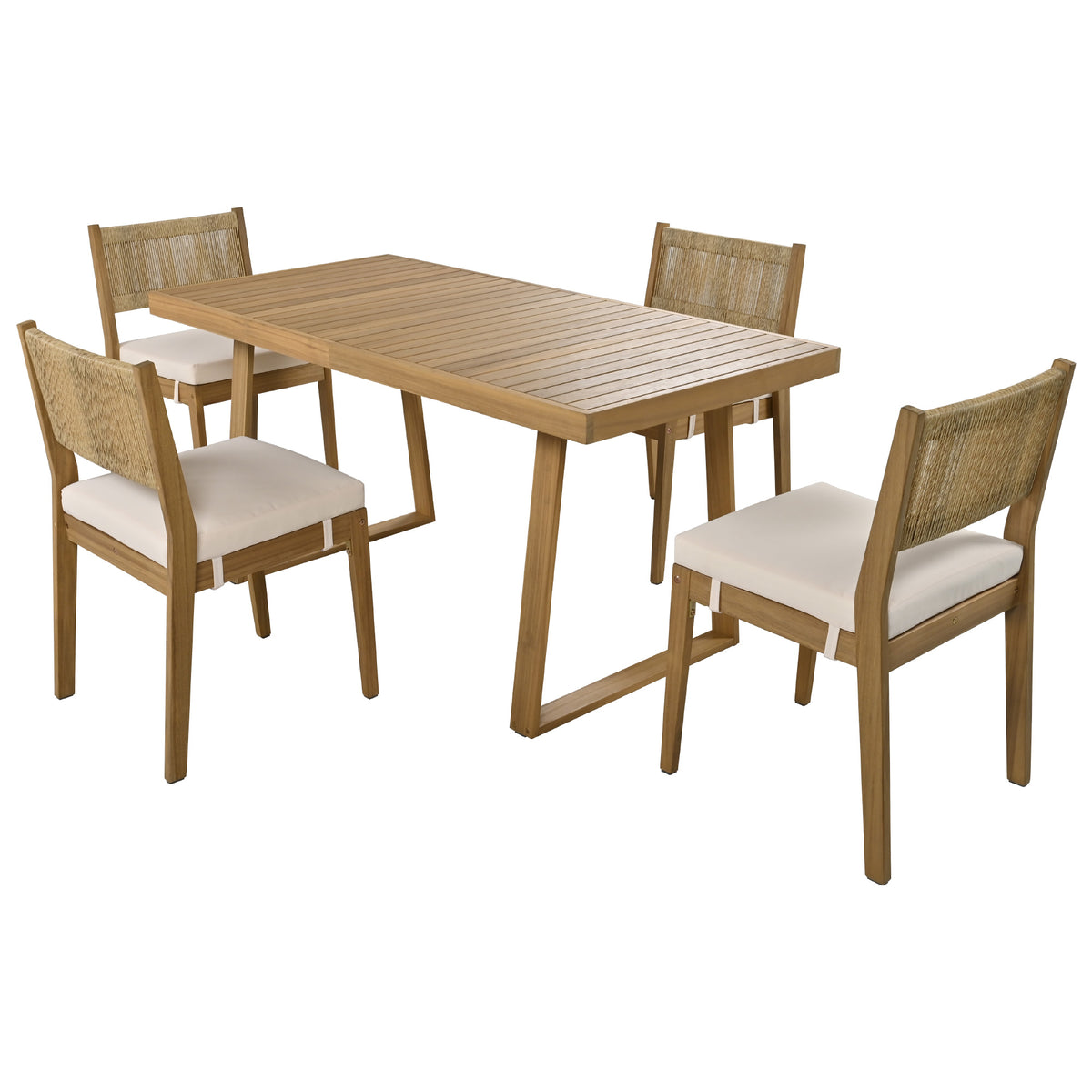 variant-group:rf-n711wy000393aaa|Roomfitters Outdoor Acacia Wood Dining Table and Chair Set with Thick Cushions, Patio Furniture for Garden, Beige