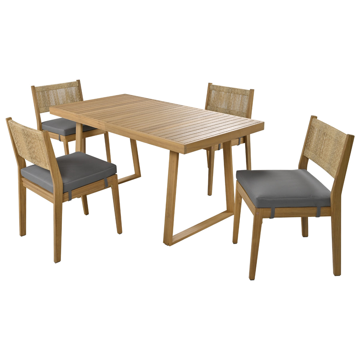 variant-group:rf-n711wy000393aae|Roomfitters Multi-Person Outdoor Acacia Wood Dining Table and Chair Set with Thick Cushions, Suitable for Balcony, Courtyard, Garden, Offering Durable and Comfortable Dining Solutions, Brown