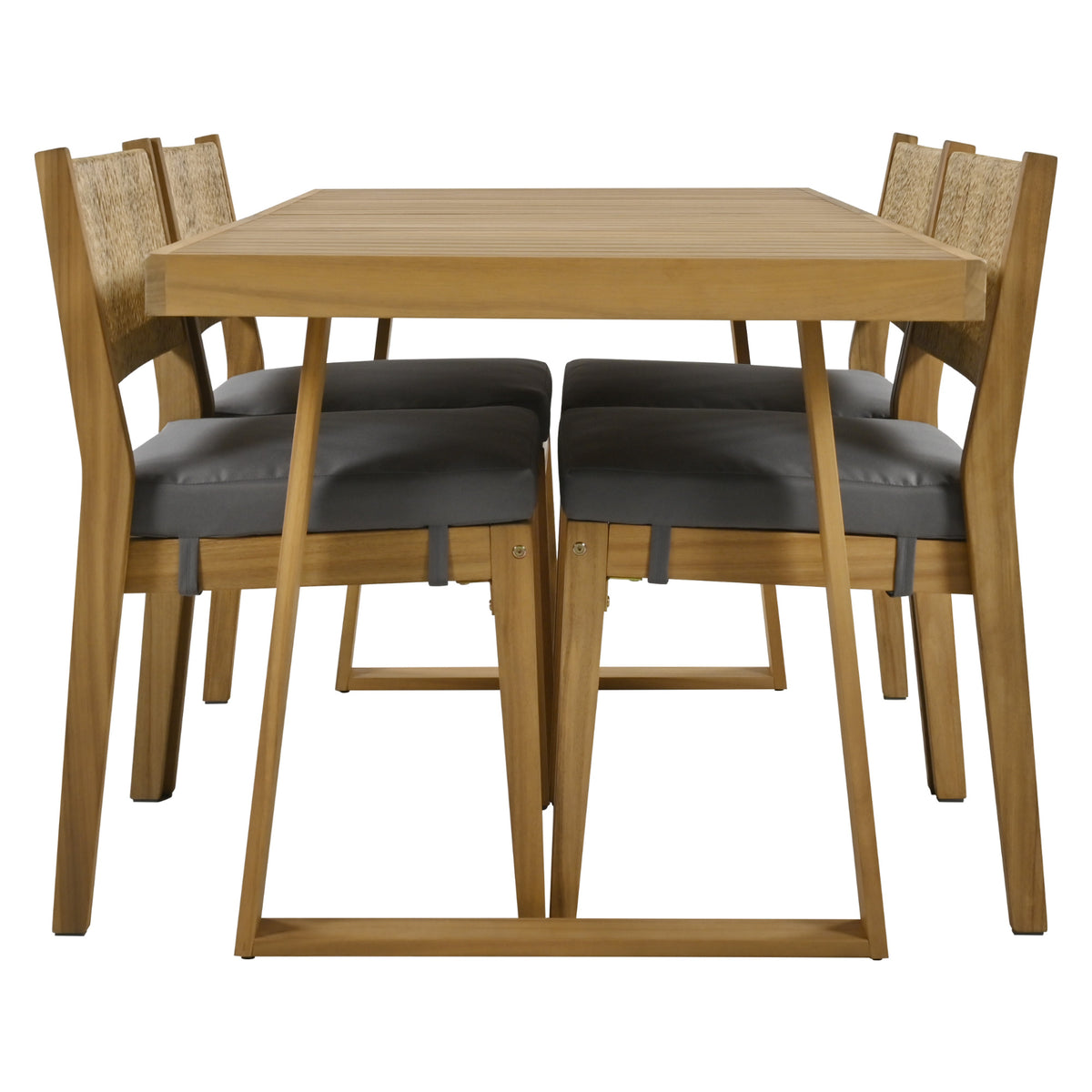 variant-group:rf-n711wy000393aae|Roomfitters Multi-Person Outdoor Acacia Wood Dining Table and Chair Set with Thick Cushions, Suitable for Balcony, Courtyard, Garden, Offering Durable and Comfortable Dining Solutions, Brown