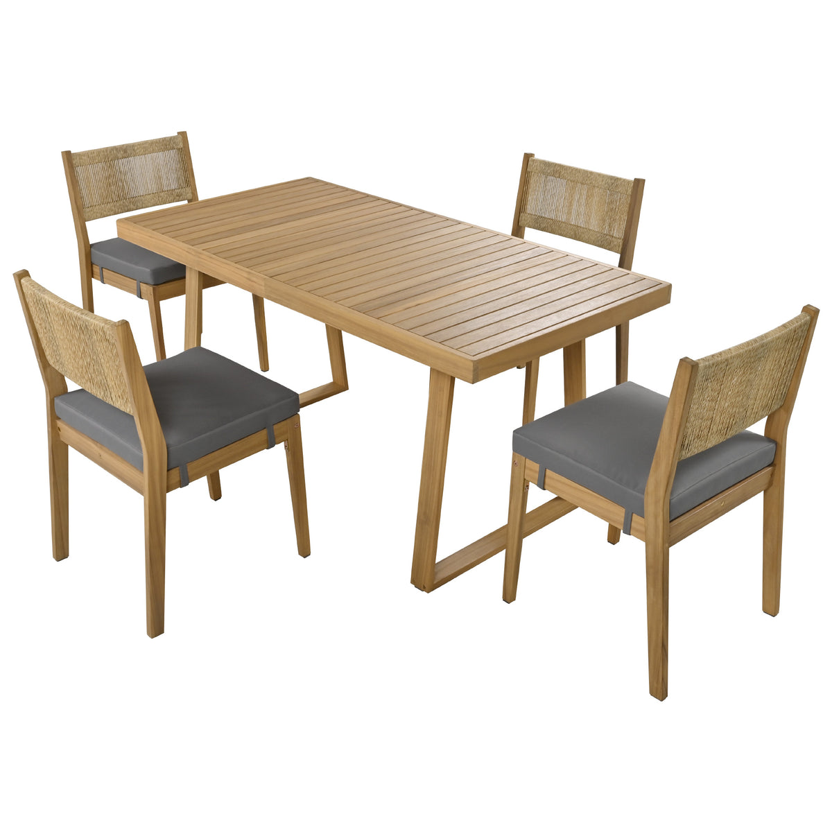 variant-group:rf-n711wy000393aae|Roomfitters Multi-Person Outdoor Acacia Wood Dining Table and Chair Set with Thick Cushions, Suitable for Balcony, Courtyard, Garden, Offering Durable and Comfortable Dining Solutions, Brown