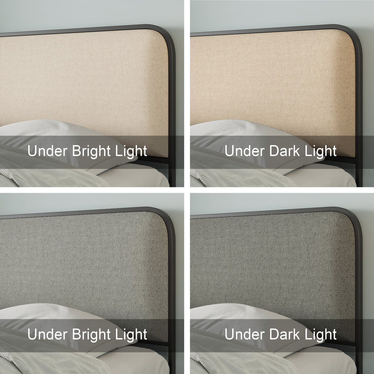 variant-group:rf-n701p229014b|Roomfitters Queen Size Metal Bed Frame, Curved Upholstered Headboard and Footboard, Under Bed Storage, Heavy Duty Slats, Beige