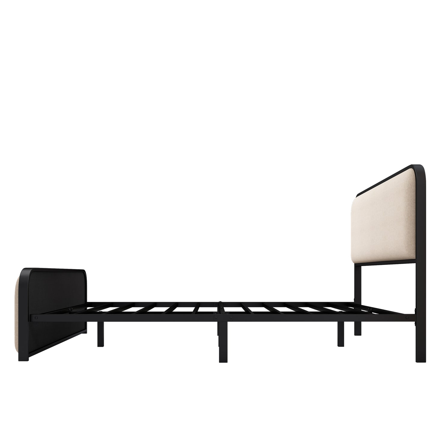 variant-group:rf-n701p229014b|Roomfitters Queen Size Metal Bed Frame, Curved Upholstered Headboard and Footboard, Under Bed Storage, Heavy Duty Slats, Beige