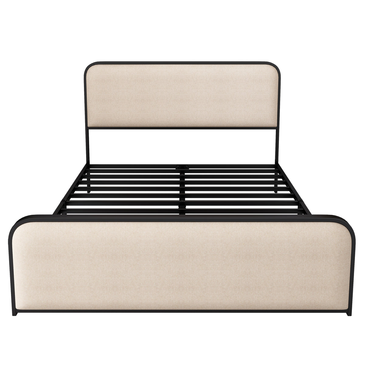 variant-group:rf-n701p229014b|Roomfitters Queen Size Metal Bed Frame, Curved Upholstered Headboard and Footboard, Under Bed Storage, Heavy Duty Slats, Beige