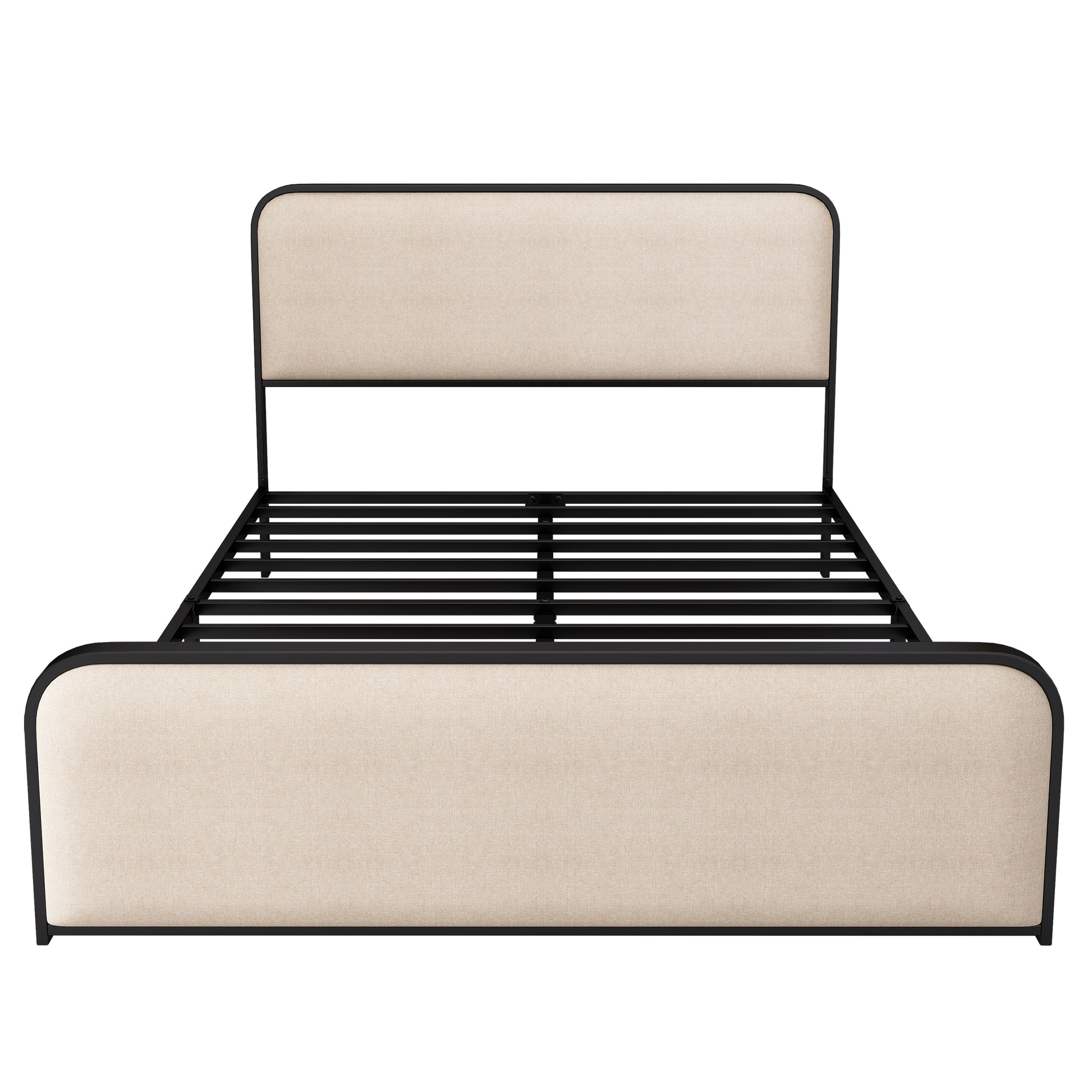variant-group:rf-n701p229014b|Roomfitters Queen Size Metal Bed Frame, Curved Upholstered Headboard and Footboard, Under Bed Storage, Heavy Duty Slats, Beige