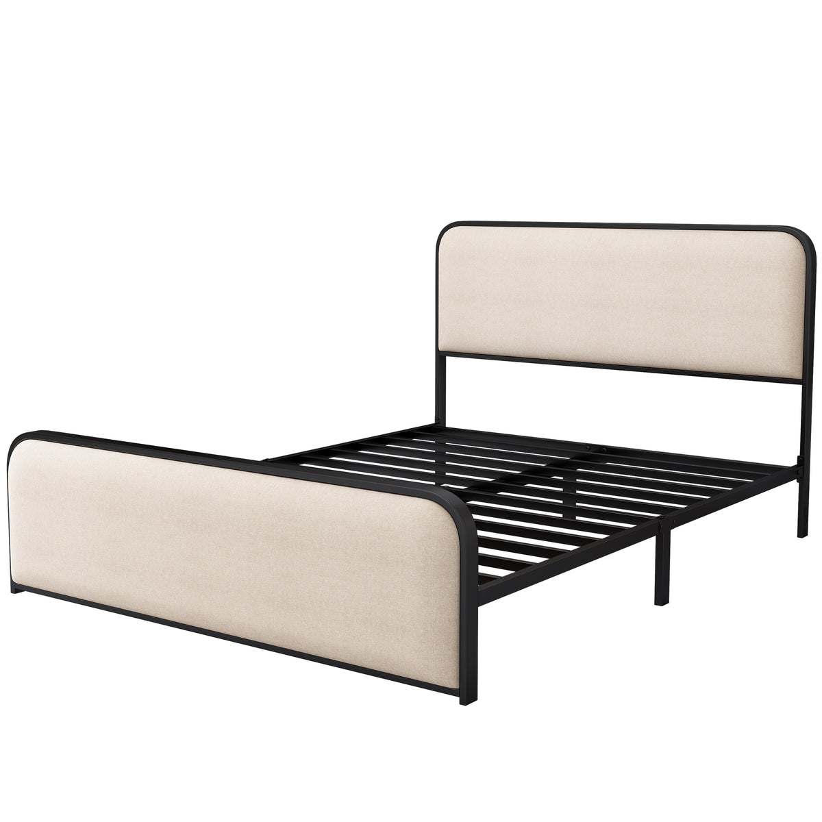 variant-group:rf-n701p229014b|Roomfitters Queen Size Metal Bed Frame, Curved Upholstered Headboard and Footboard, Under Bed Storage, Heavy Duty Slats, Beige