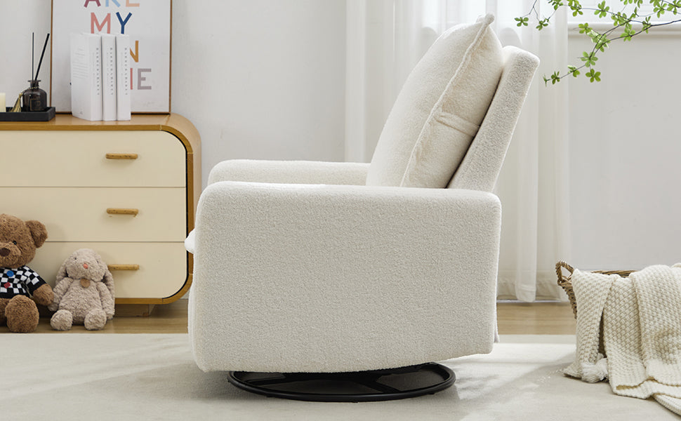 variant-group:rf-n701p348238k|Roomfitters Swivel Rocker Recliner Chair, Glider Rocking Armchair, Teddy Fleece Nursery Reclining Lounge Accent Chair, White