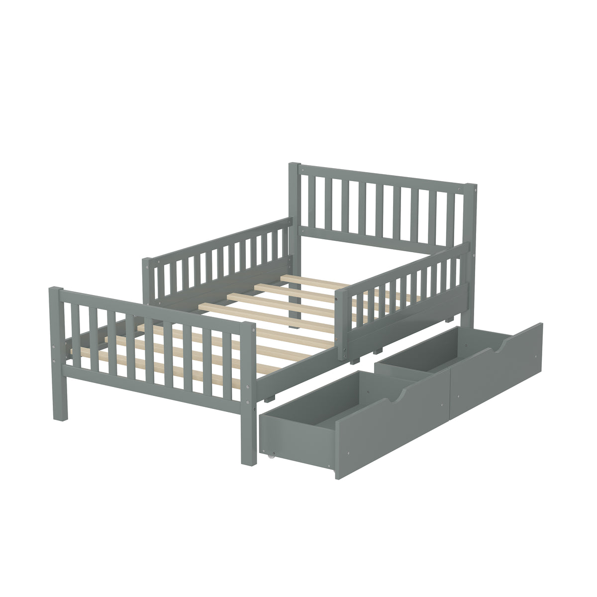 variant-group:rf-n733p172696e|Roomfitters Twin Size Wood Platform Bed with Guardrails and Two Storage Cabinets, Grey