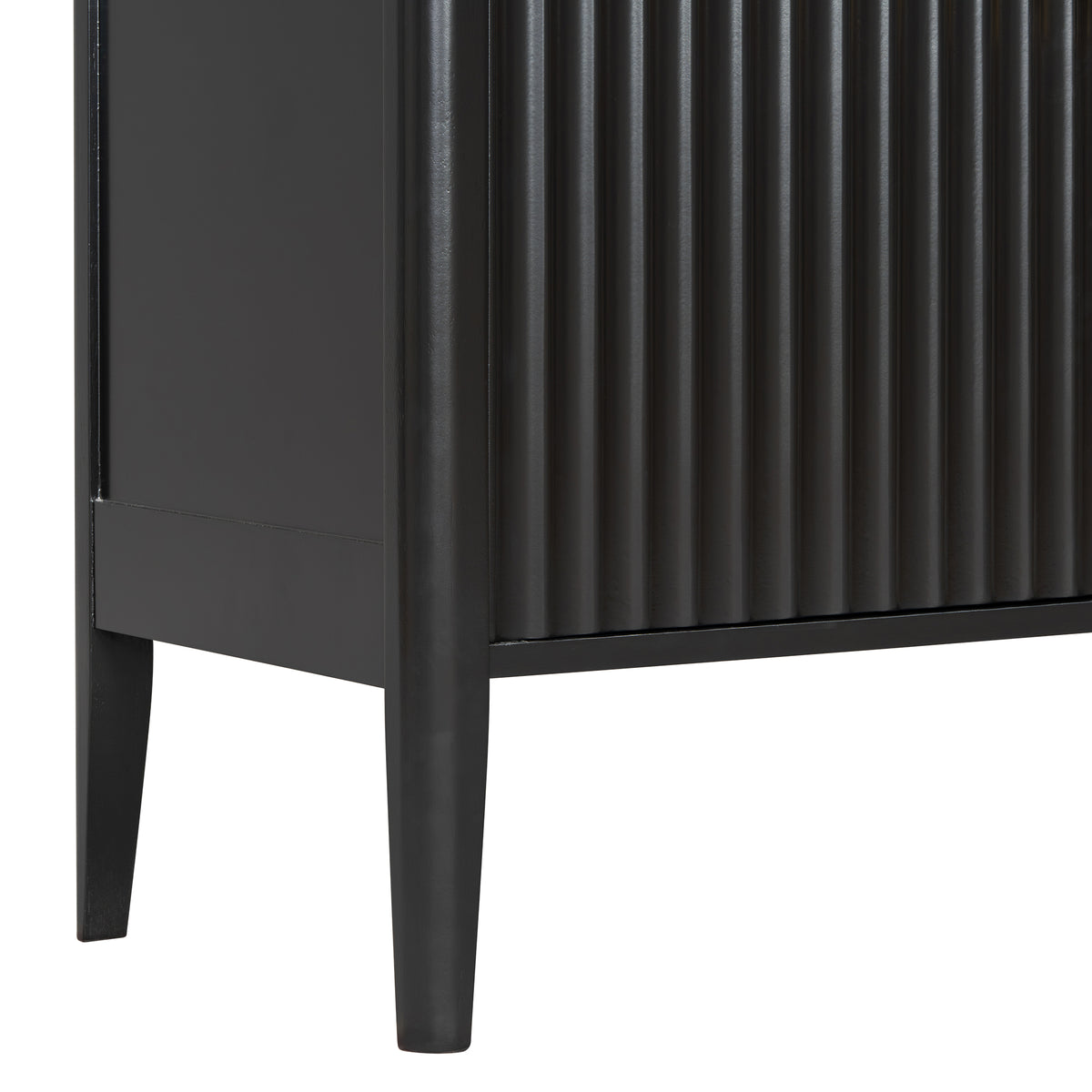 variant-group:rf-n711wy000539aab|Roomfitters Modern Black Fluted 4-Door Tall Wine Bar Storage Cabinet, Glass Display Rack, Built-In LED Lighting