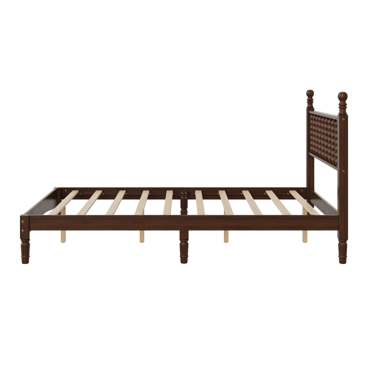 variant-group:rf-n733p338317d|Roomfitters Full Wood Platform Bed, Retro Gourd Spindle Headboard with Solid Slat Support, Walnut