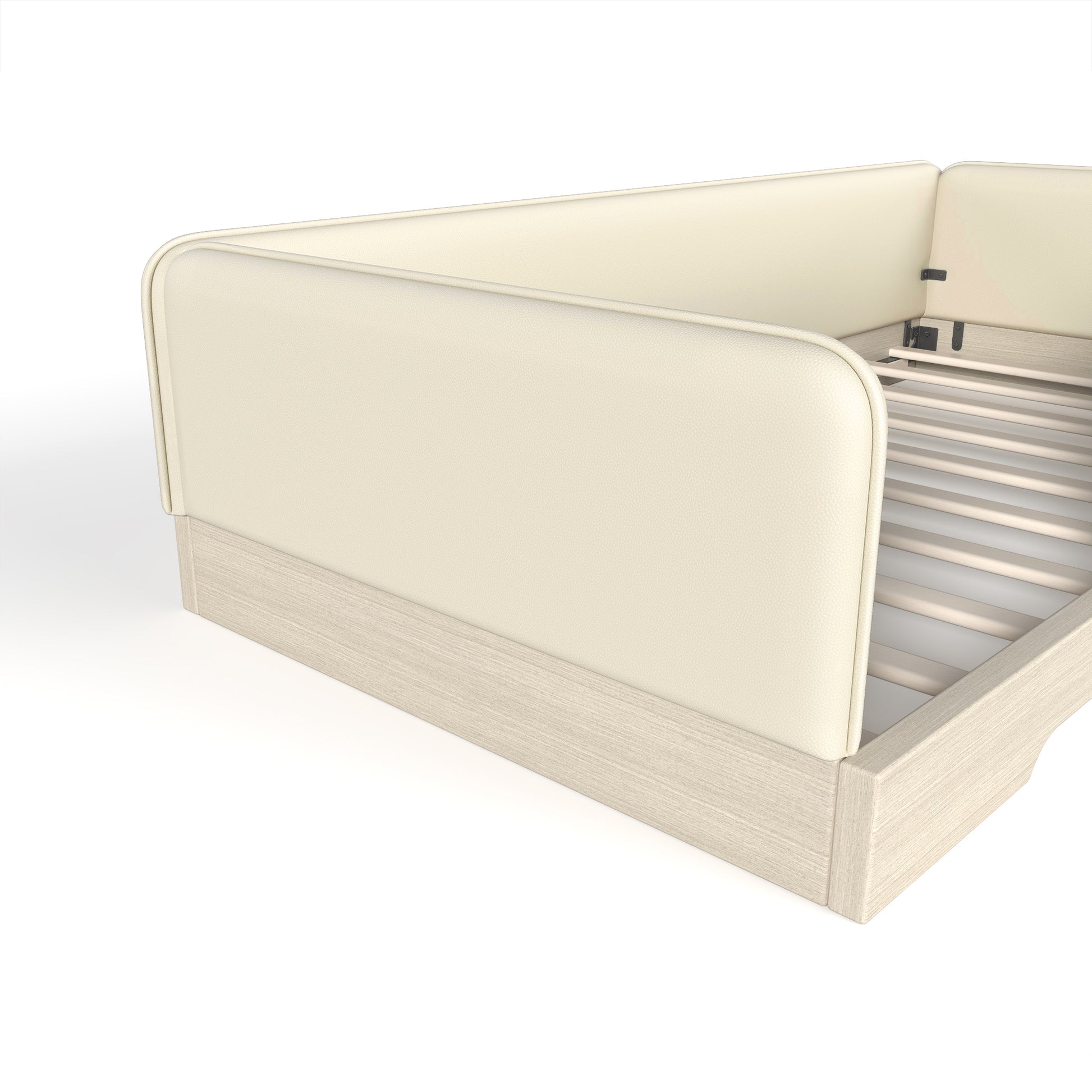 variant-group:rf-w1580p493129|Roomfitters Twin Size Upholstered Floor Bed Frame with Removable Guardrails, Faux Leather Low Profile Platform, Beige