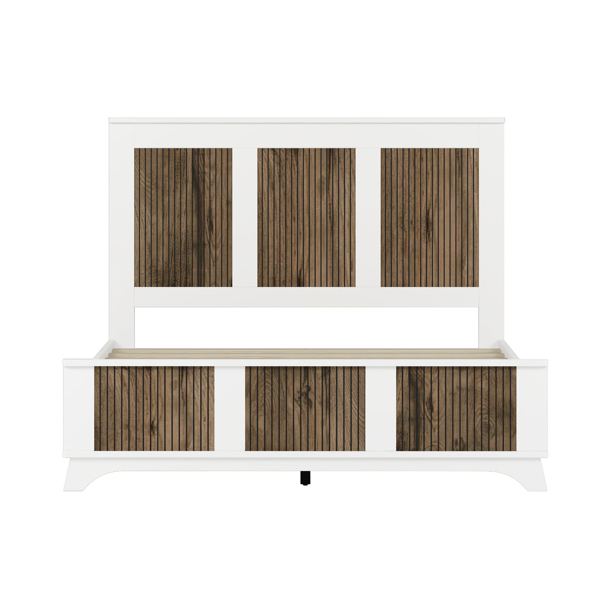 variant-group:rf-n733wf530906aak|Roomfitters Farmhouse Wooden Platform Queen Size Bed, Modern Platform Bed with Wooden Strip Decoration and Plywood Slats Support, White