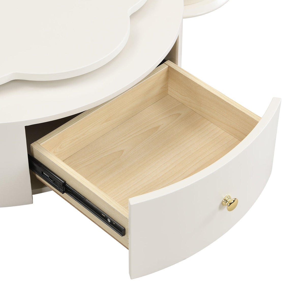 Roomfitters Rotatable Round Coffee Table Set of 2 with Flower-Shaped Top and Glass End Table, Off White Roomfitters