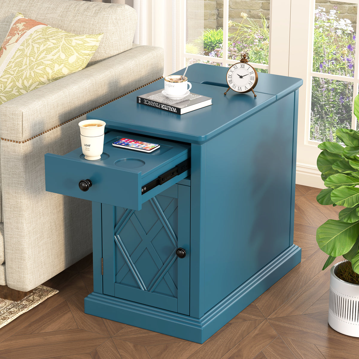 variant-group:rf-n724p353565m|Roomfitters Classic Charging End Table with USB Ports and Storage Drawer, Navy Blue
