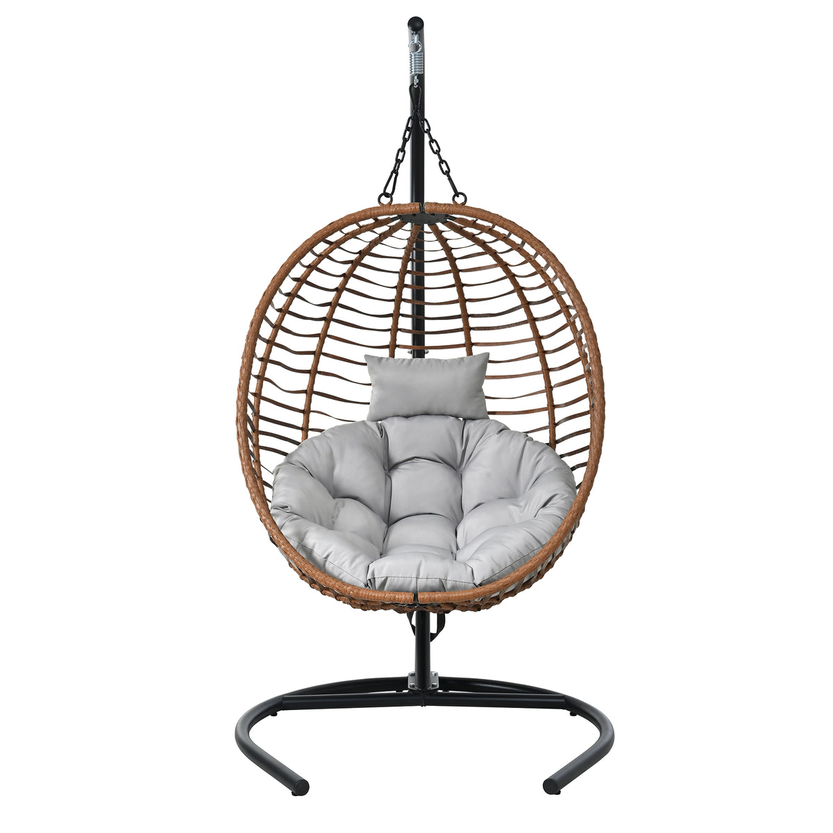 variant-group:rf-n711p389503g|Roomfitters Single Person Folding Egg Chair with Stand, UV Resistant Wicker Rattan Swing for Patio, Garden, Brown+Gray